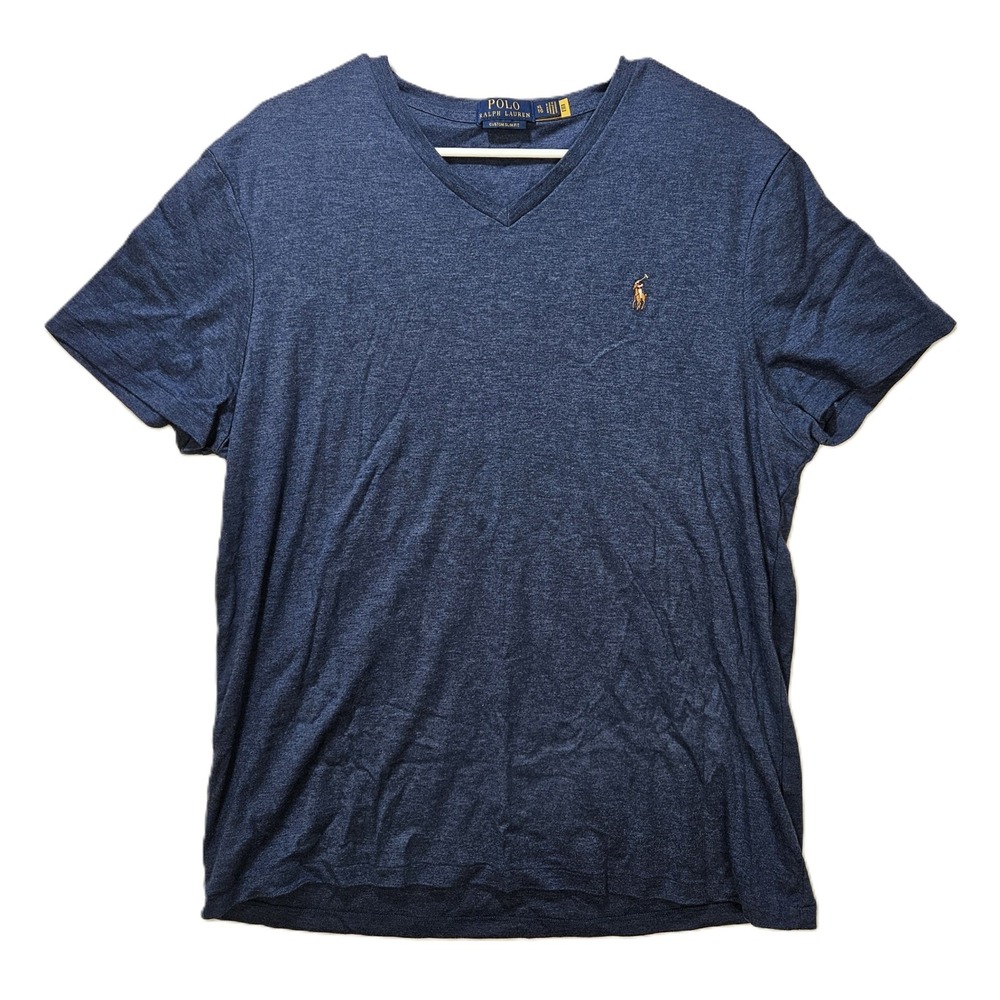 Polo Ralph Lauren Men's Cotton Custom Slim Fit V-Neck T-Shirt, Sz XL, Blue, EUC